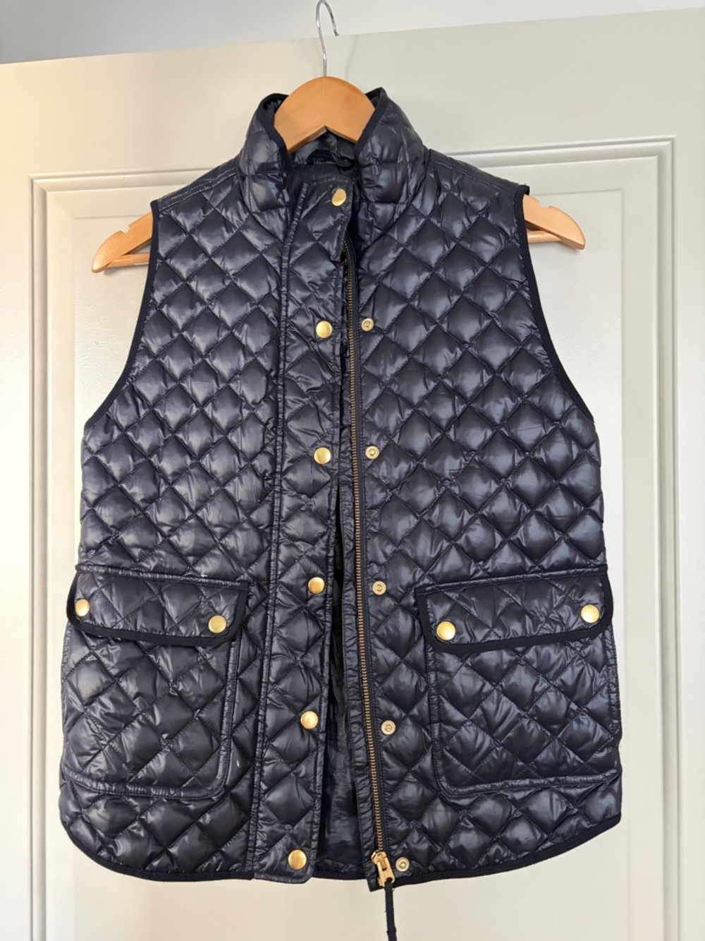 J. Crew Navy Quilted Puffer Vest with High Collar